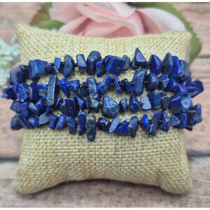 Natural Blue Lapis Chip Stone Muti Strand Bracelet Boho Hippie Nature Lover
